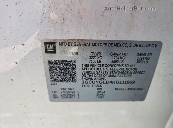 3GCUYGED4KG111969 2019 CHEVROLET SILVERADO White Widok komory silnika