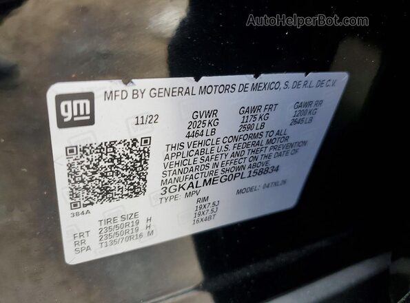 3GKALMEG0PL158834 2023 GMC TERRAIN Black Widok naklejki z numerem VIN