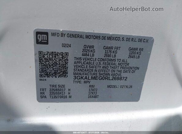 3GKALMEG0RL269872 2024 GMC TERRAIN White Vista del compartimento del motor