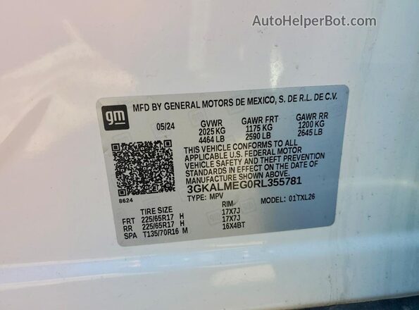 3GKALMEG0RL355781 2024 GMC TERRAIN Белый Вид наклейки с VIN-кодом