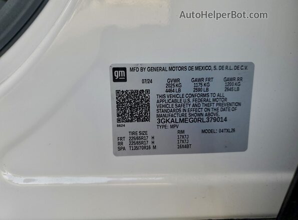 3GKALMEG0RL379014 2024 GMC TERRAIN White VIN կոդի պիտակի տեսք