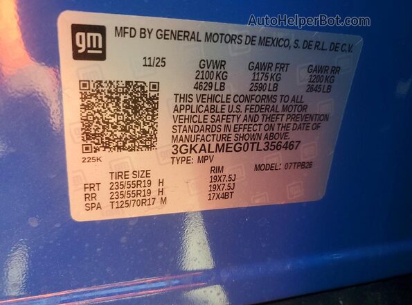 3GKALMEG0TL356467 2026 GMC TERRAIN Blue VIN sticker view