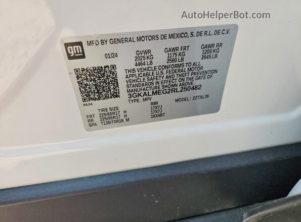 3GKALMEG2RL250482 2024 GMC TERRAIN Белый Панорамный вид салона 360°