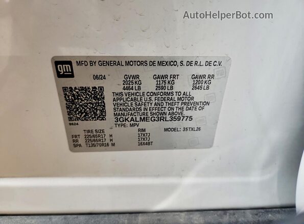 3GKALMEG3RL359775 2024 GMC TERRAIN Белый Вид наклейки с VIN-кодом