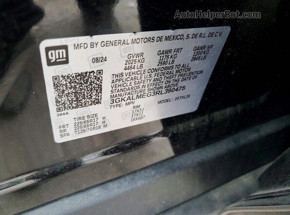 3GKALMEG3RL390475 2024 GMC TERRAIN Black Вид наклейки з VIN-кодом
