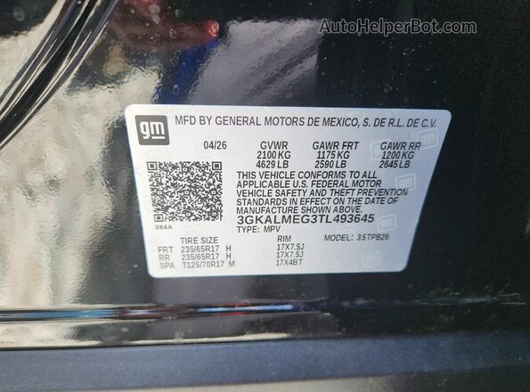 3GKALMEG3TL493645 2026 GMC TERRAIN Черный Вид наклейки с VIN-кодом
