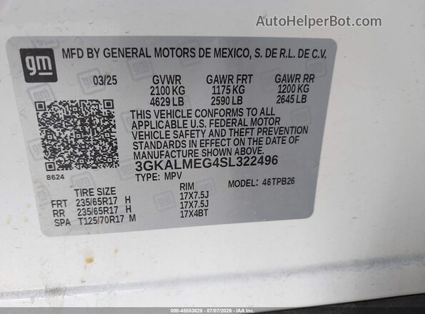 3GKALMEG4SL322496 2025 GMC TERRAIN White ძრავის განყოფილების ხედი
