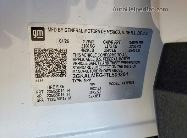 3GKALMEG4TL509304 2026 GMC TERRAIN White Vista de la etiqueta del VIN