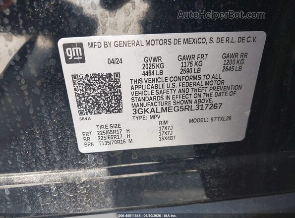 3GKALMEG5RL317267 2024 GMC TERRAIN Black Շարժիչի բաժամունքի տեսք