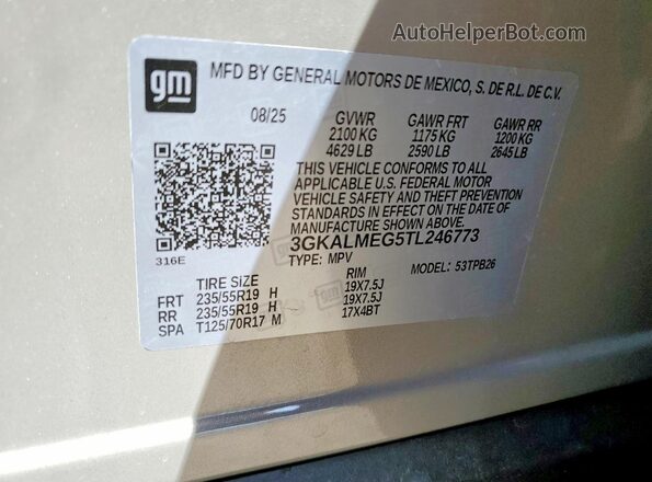 3GKALMEG5TL246773 2026 GMC TERRAIN Серый Вид наклейки с VIN-кодом