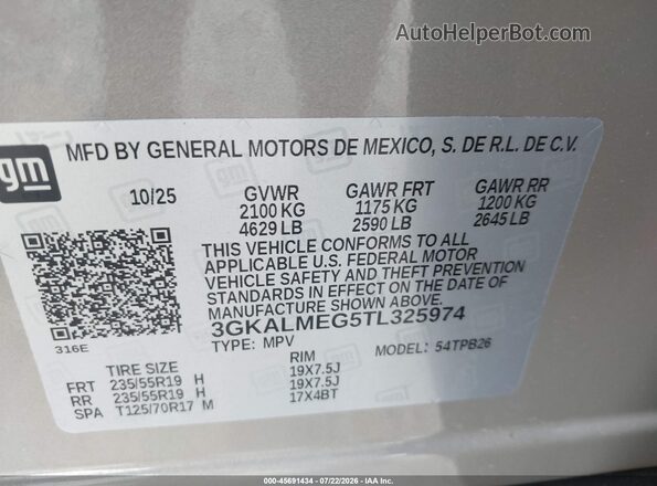 3GKALMEG5TL325974 2026 GMC TERRAIN Gray Вид підкапотного простору