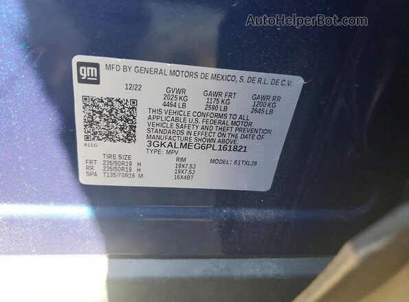 3GKALMEG6PL161821 2023 GMC TERRAIN Blue VIN sticker view
