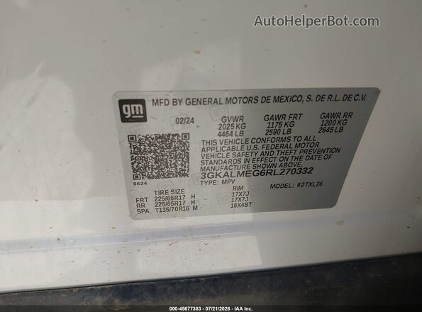 3GKALMEG6RL270332 2024 GMC TERRAIN White Widok komory silnika