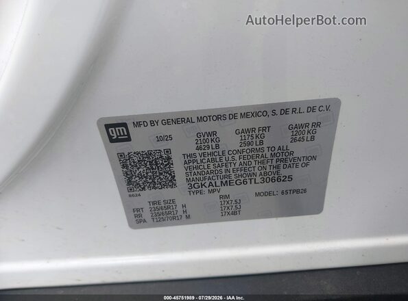 3GKALMEG6TL306625 2026 GMC TERRAIN White Engine compartment view