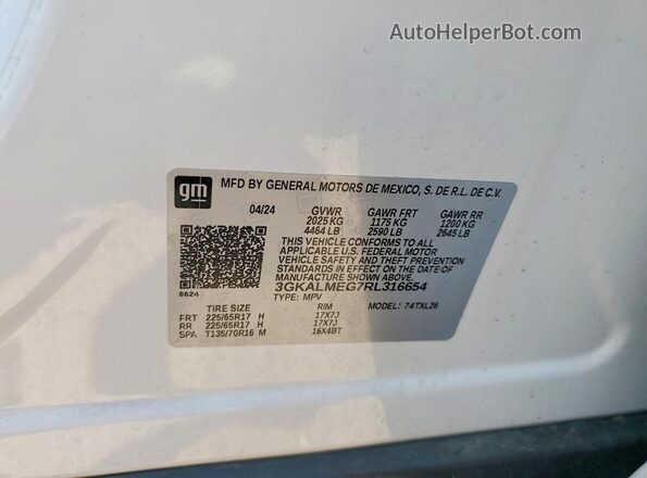 3GKALMEG7RL316654 2024 GMC TERRAIN White Панорамний вид салону 360°