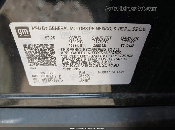 3GKALMEG7SL314490 2025 GMC TERRAIN Black Vista del compartimento del motor