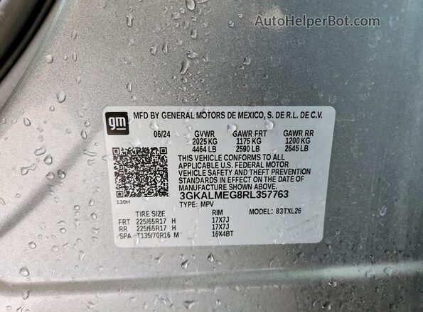 3GKALMEG8RL357763 2024 GMC TERRAIN Gray Շարժիչի բաժամունքի տեսք