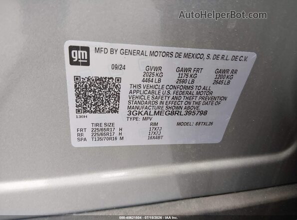 3GKALMEG8RL395798 2024 GMC TERRAIN Gray Вид підкапотного простору