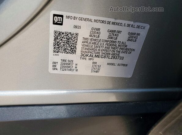 3GKALMEG8TL293733 2026 GMC TERRAIN Серый Вид наклейки с VIN-кодом