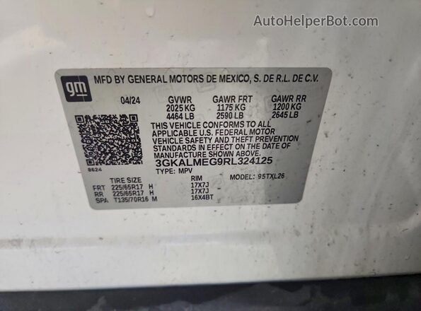 3GKALMEG9RL324125 2024 GMC TERRAIN Белый Вид наклейки с VIN-кодом
