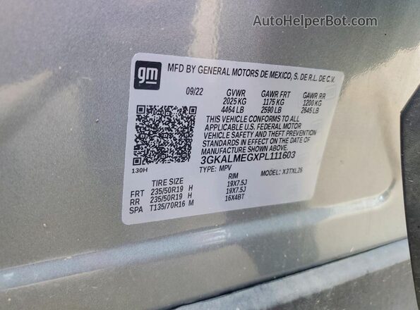 3GKALMEGXPL111603 2023 GMC TERRAIN Silver Widok naklejki z numerem VIN