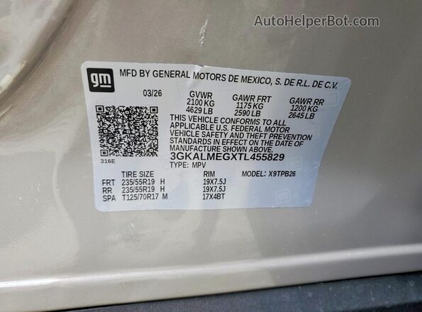 3GKALMEGXTL455829 2026 GMC TERRAIN Gray Вид наклейки з VIN-кодом