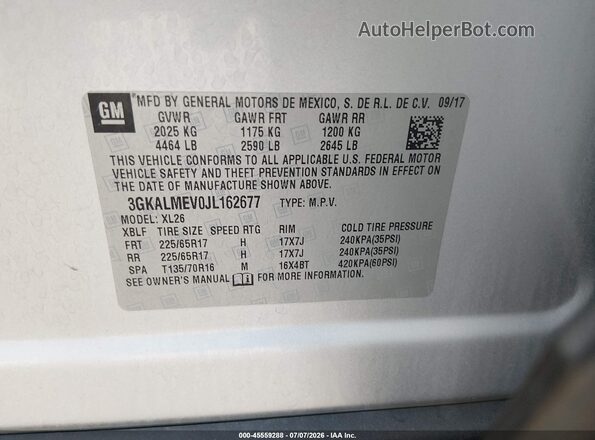 3GKALMEV0JL162677 2018 GMC TERRAIN Silver Vista del compartimento del motor