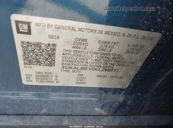 3GKALMEV0KL298972 2019 GMC TERRAIN Blue Widok komory silnika