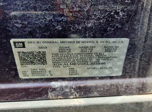 3GKALMEV0KL303846 2019 GMC TERRAIN Black Вид наклейки з VIN-кодом