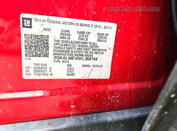 3GKALMEV0KL360743 2019 GMC TERRAIN Red Սալոնի 360 աստիճան տեսք