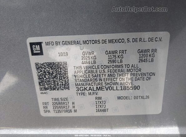 3GKALMEV0LL185590 2020 GMC TERRAIN Silver Widok komory silnika