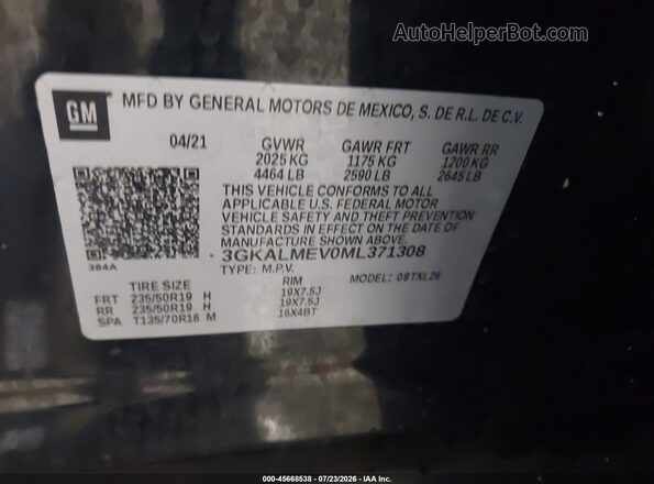 3GKALMEV0ML371308 2021 GMC TERRAIN Black Engine compartment view