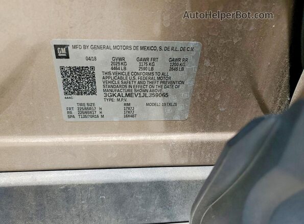 3GKALMEV1JL359065 2018 GMC TERRAIN Gold Widok wnętrza 360 stopni