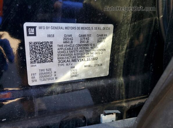 3GKALMEV1KL187802 2019 GMC TERRAIN Black Vista de la etiqueta del VIN