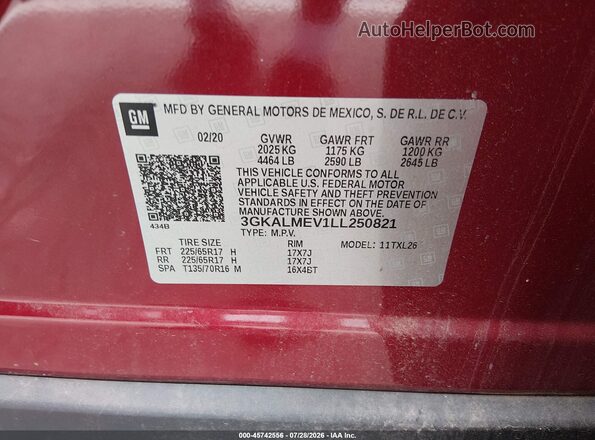 3GKALMEV1LL250821 2020 GMC TERRAIN Red Շարժիչի բաժամունքի տեսք