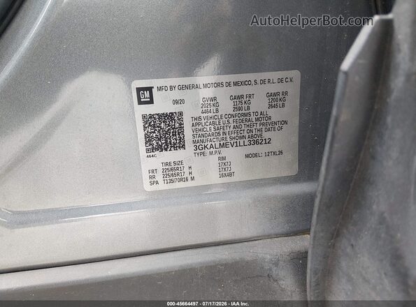 3GKALMEV1LL336212 2020 GMC TERRAIN Серый Вид подкапотного пространства