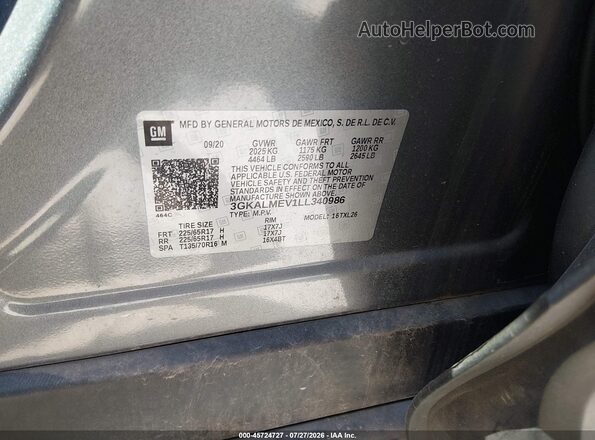 3GKALMEV1LL340986 2020 GMC TERRAIN Gray Engine compartment view