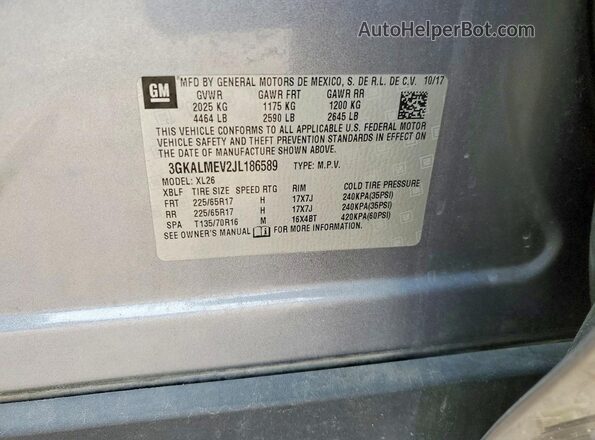 3GKALMEV2JL186589 2018 GMC TERRAIN Серый Вид наклейки с VIN-кодом