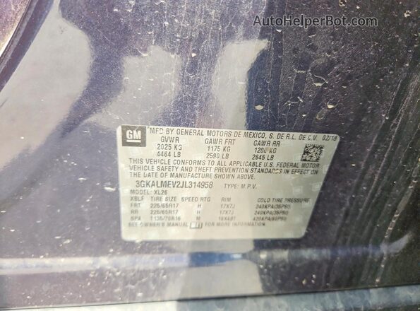 3GKALMEV2JL314958 2018 GMC TERRAIN Blue VIN կոդի պիտակի տեսք
