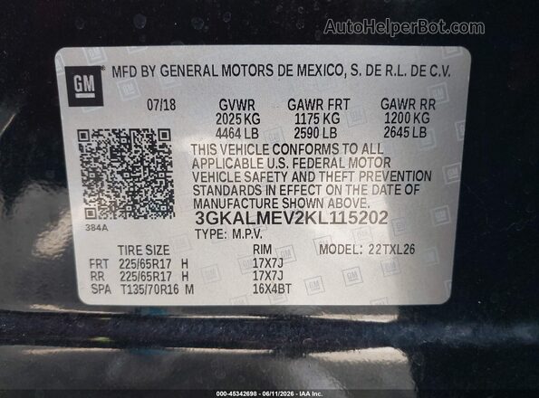 3GKALMEV2KL115202 2019 GMC TERRAIN Black ძრავის განყოფილების ხედი