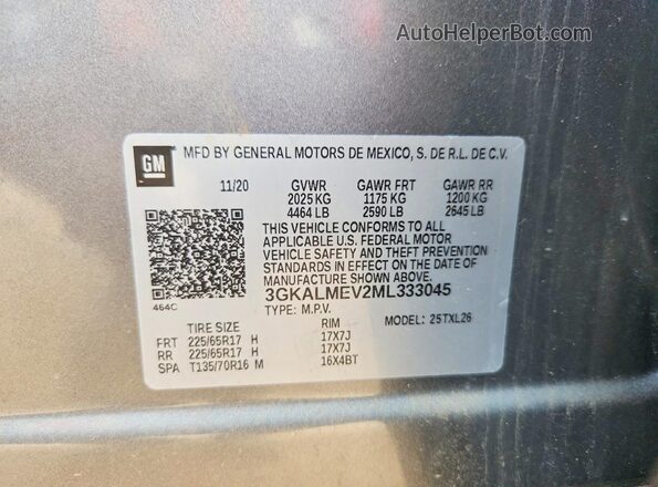 3GKALMEV2ML333045 2021 GMC TERRAIN Серебряный Панорамный вид салона 360°