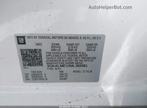3GKALMEV2ML369981 2021 GMC TERRAIN White Вид підкапотного простору