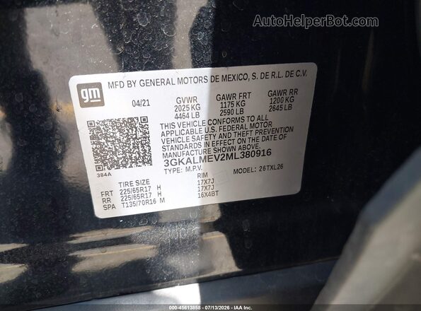 3GKALMEV2ML380916 2021 GMC TERRAIN Черный Вид подкапотного пространства