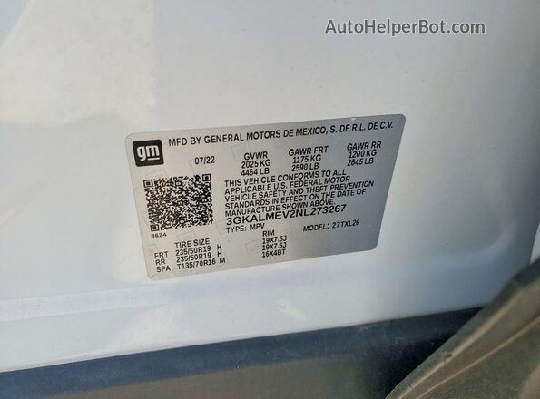 3GKALMEV2NL273267 2022 GMC TERRAIN White Панорамний вид салону 360°