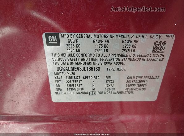 3GKALMEV3JL186133 2018 GMC TERRAIN Red Вид підкапотного простору