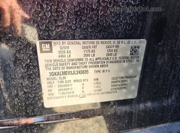 3GKALMEV3JL243835 2018 GMC TERRAIN Black VIN sticker view