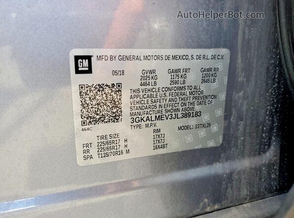 3GKALMEV3JL389183 2018 GMC TERRAIN Silver VIN sticker view