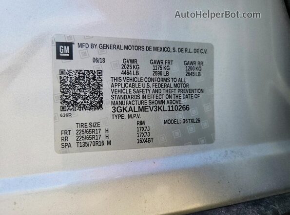 3GKALMEV3KL110266 2019 GMC TERRAIN Silver VIN sticker view