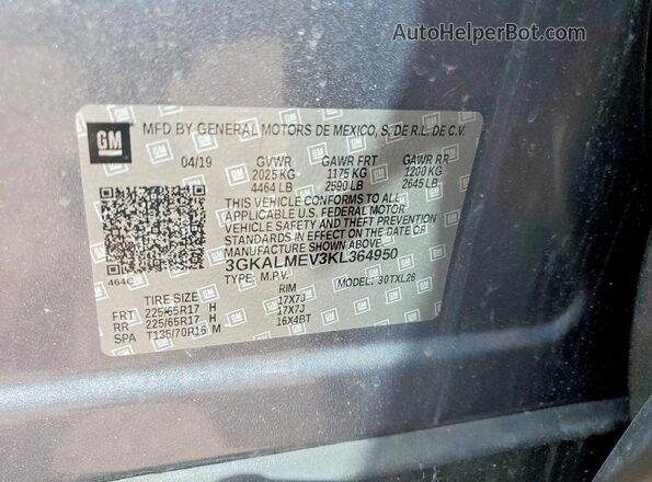 3GKALMEV3KL364950 2019 GMC TERRAIN Silver Սալոնի 360 աստիճան տեսք