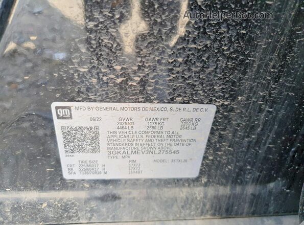 3GKALMEV3NL275545 2022 GMC TERRAIN Black VIN sticker view